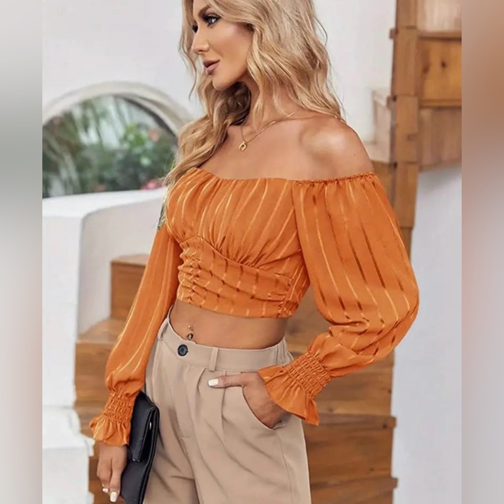 Elegant Off-Shoulder Orange Crop Top